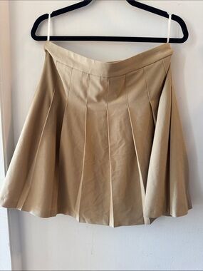Beige Pleated Mid-High-Waist A-Line Women’s Skirt